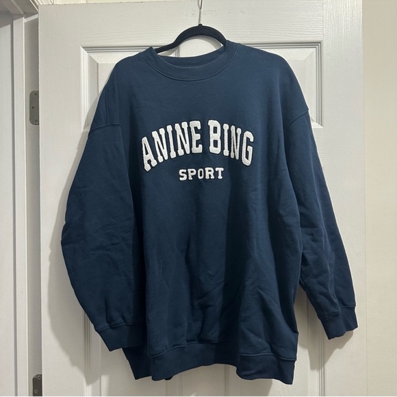 Anine Bing Sport Tyler crew neck sweatshirt navy medium - Picture 2 of 6